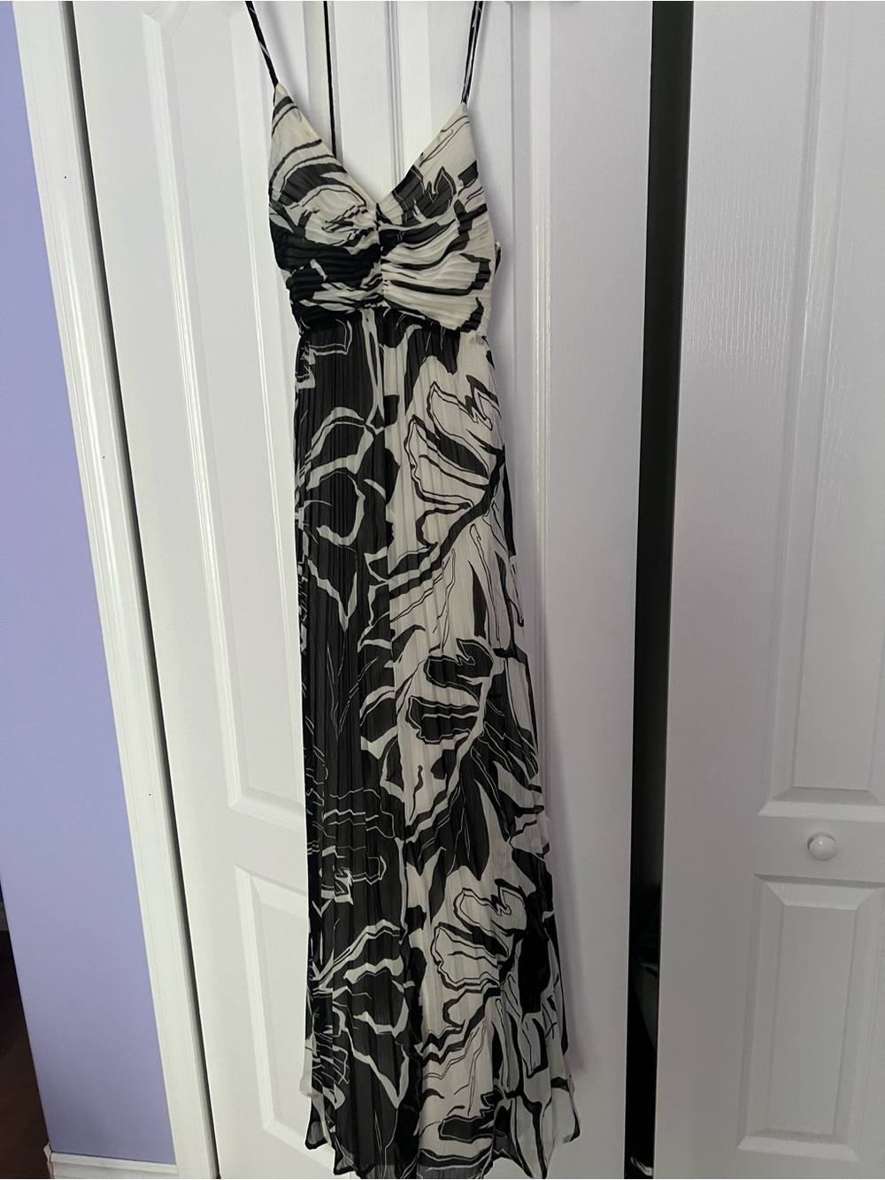 Express Black & White Floral Pleated Maxi Dress - Spaghetti Strap